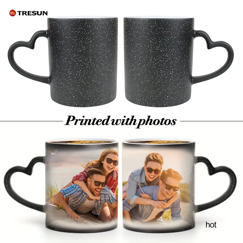 Custom photo text gift Starry Sky Color-changing heart shape handle cup