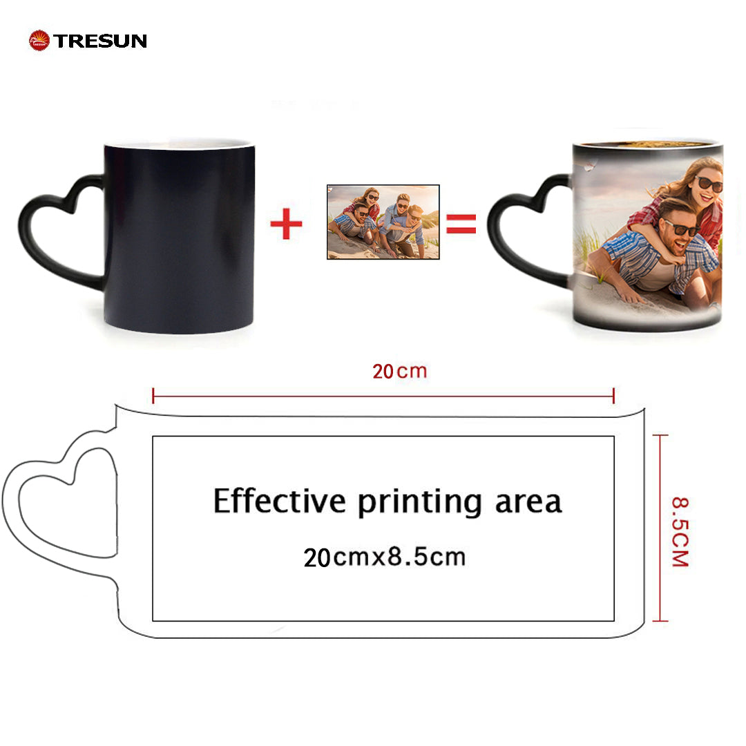 Custom photo text gift color-changing heart shape handle cup