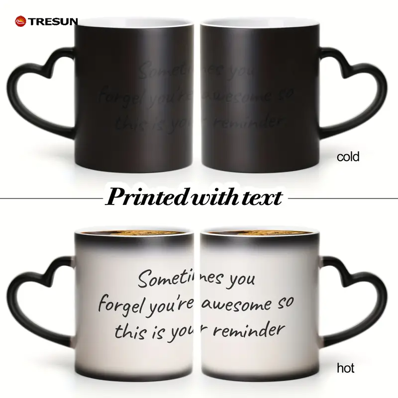 Custom photo text gift color-changing heart shape handle cup