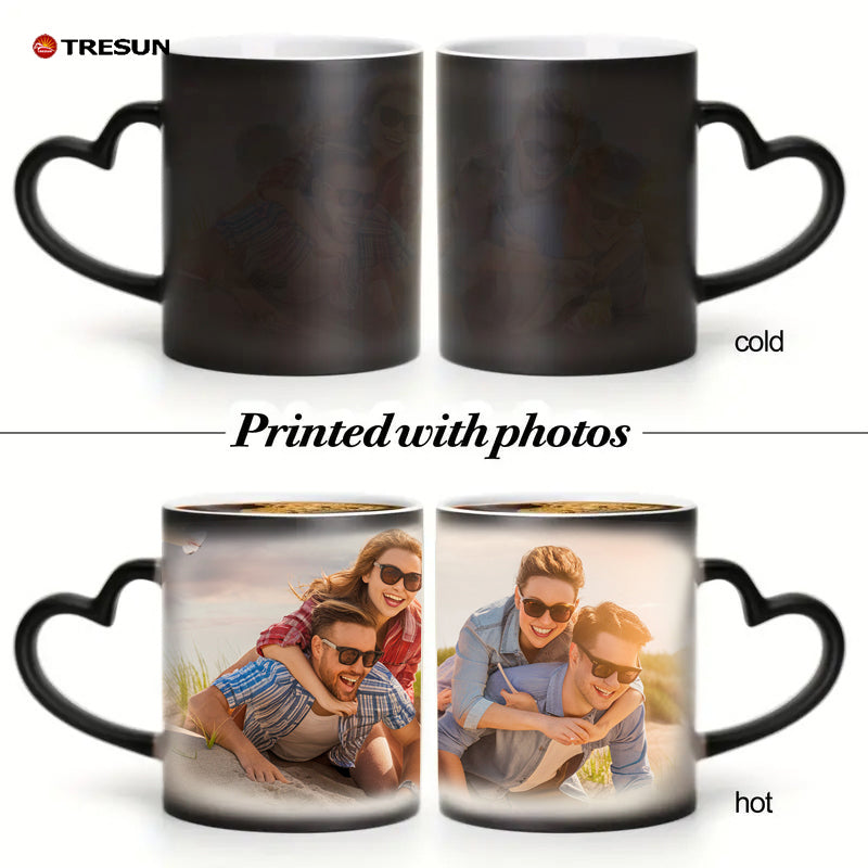 Custom photo text gift color-changing heart shape handle cup