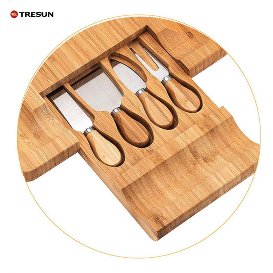 Bamboo cheese board and knife set