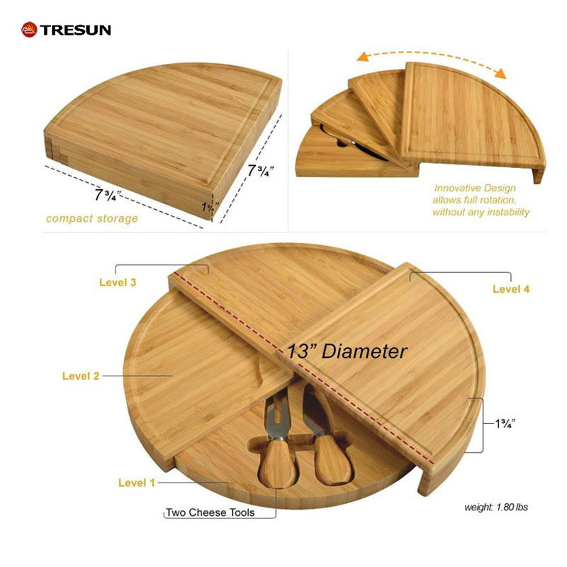 Bamboo can be rotated to open and close the cheese board