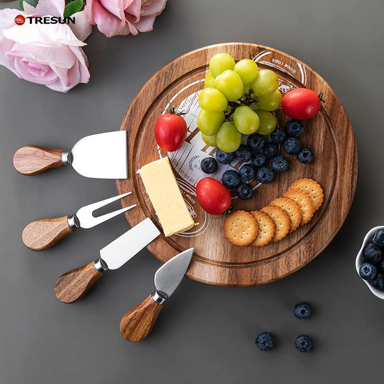 Acacia round cheese board with cheese knife set